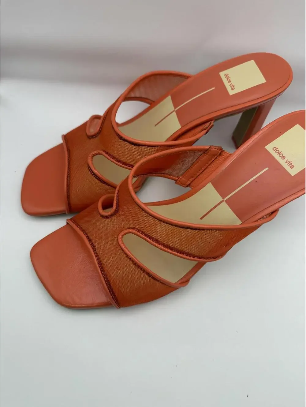 Dolce Vita Orange Mesh Strap Heeled Sandals Size 9 New with Defects